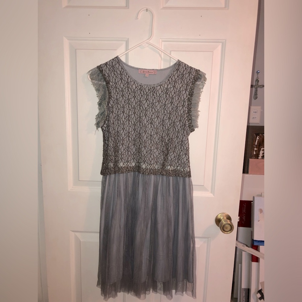 Gray lace and tulle shirt dress size small